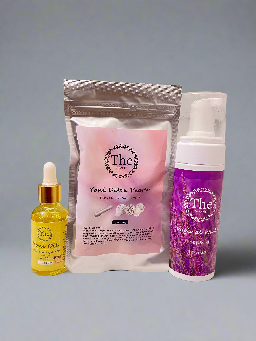 Your daily self-care routine just got better! This set keeps you feeling fresh, balanced, and confident all day long. The perfect trio for maintaining a healthy, odor-free yoni with natural ingredients.

Includes:
✅ Yoni Foam Wash (Lavender or Turmeric) – The Vianny